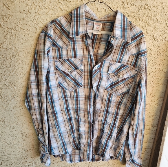 True Religion‎ Plaid Pearl Snap Button Down Shirt Men’s - Picture 6 of 6